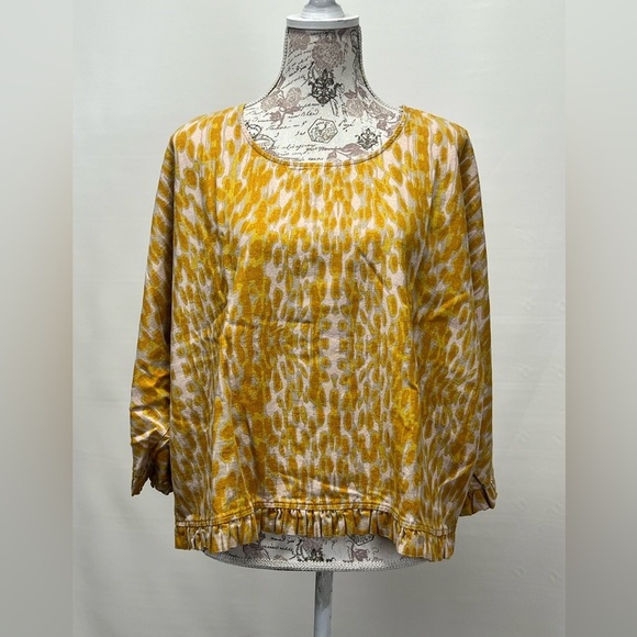 CYNTHIA ROWLEY Yellow Cheetah print Linen ruffle top size M - Picture 6 of 13